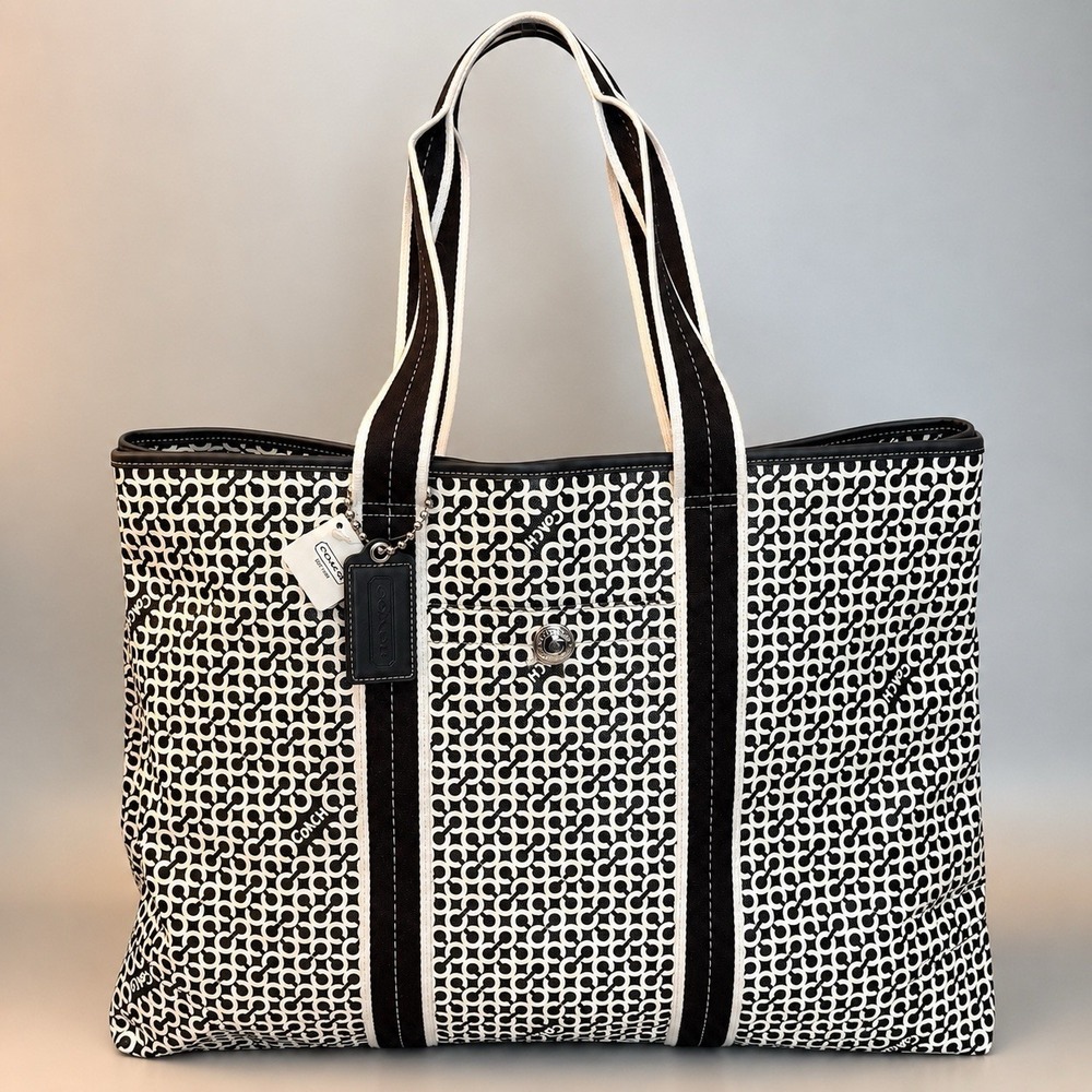 Coach Penelope Op Art Black White Leather Coated Canvas XL Tote Bag F15008